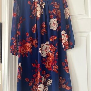 New York & Company Blue and Red Floral Dress